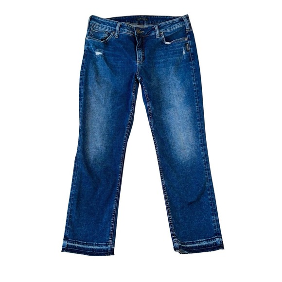 Silver Jeans Womens Size 14 Elyse Cropped Jeans 32x25 Med Wash Capri Slim Fit - Picture 1 of 13